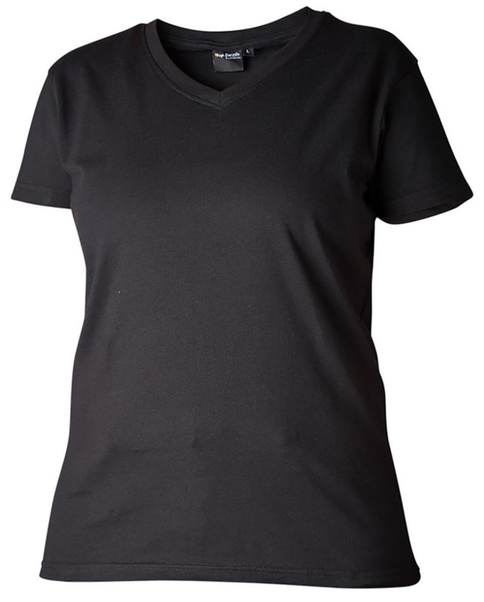 T-shirt Top Swede V-ringad 202012 dam - T-SHIRT TOPSWEDE 202012 DAM BOMULL V-RINGAD SVART XL