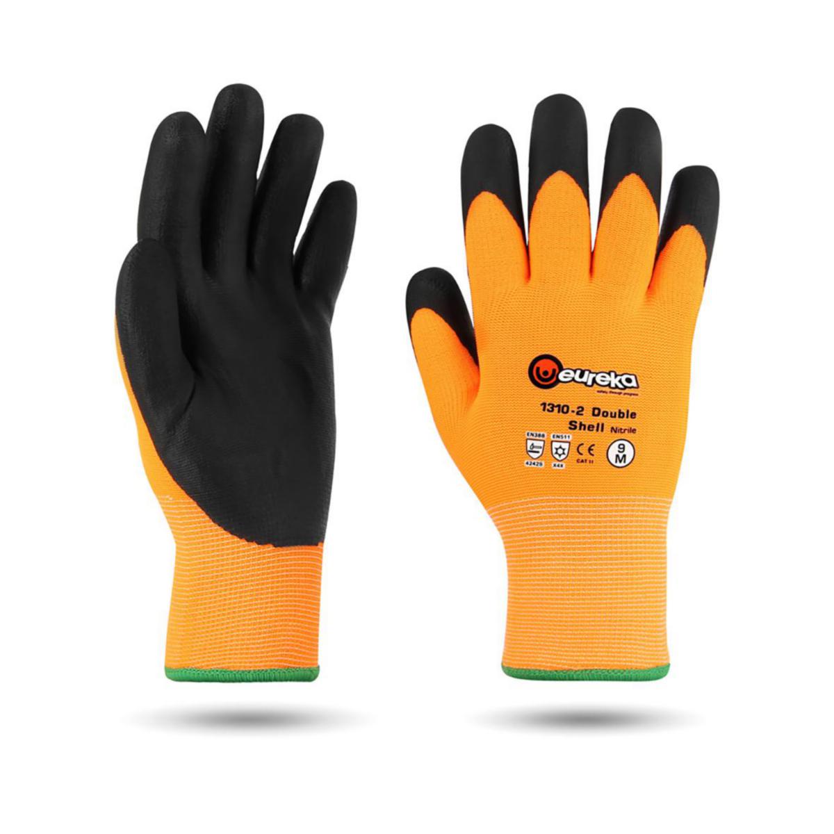 Vinterhandske Eureka 1310-2 - HANDSKE EUREKA 1310-2 VINTER DUBBEL NITRIL ORANGE/SV STL 8