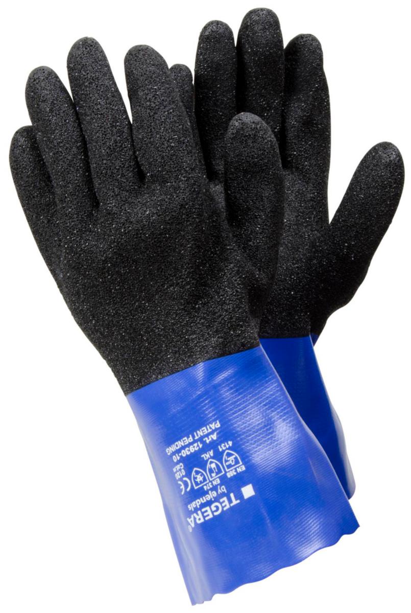 Kemskyddshandske Tegera 12930 - HANDSKE TEGERA 12930 PVC BLÅ/SV 300MM GRANULERAD STL10