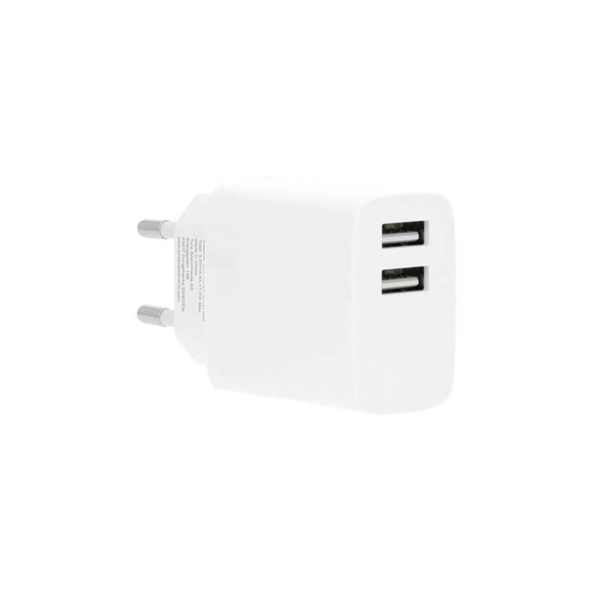 Väggladdare, 2xUSB-A, inkl. USB-C kabel - VÄGGLADDARE 2XUSB-A 3.4 A VIT INKL USB-C KABEL GEAR