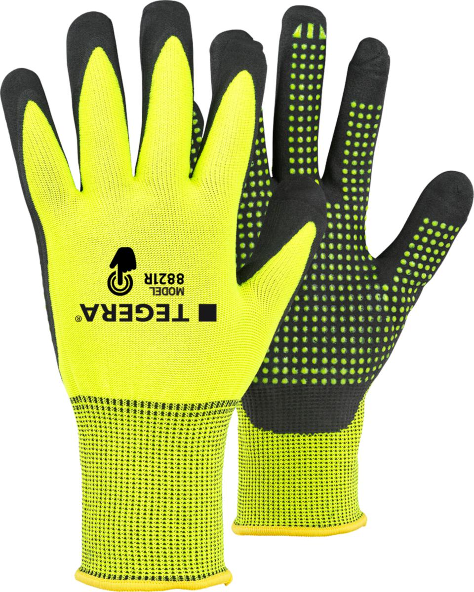 Montagehandske Tegera 8821R - HANDSKE TEGERA 8821R GUL TOUCH NITRIL DOTS 15GG STL 8
