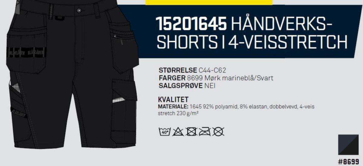 Shorts Blåkläder 1520-1645 - HANTVERKSSHORTS 4-VÄGSSTRETCH STORLEK C46