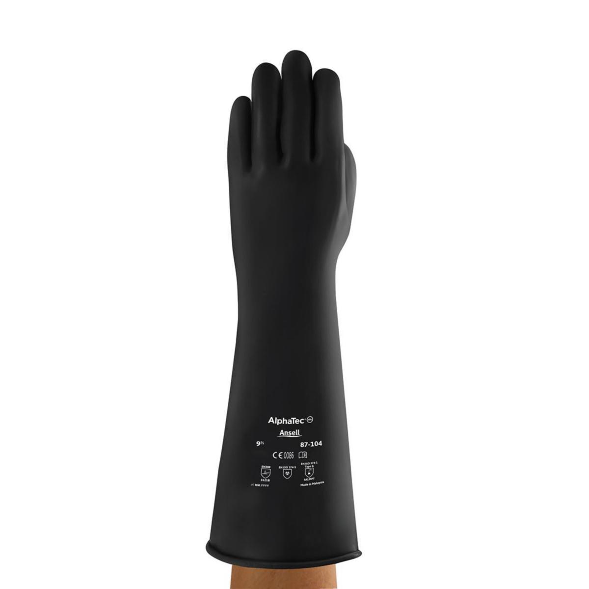 Kemskyddshandske Ansell Alphatec 87-104 - HANDSKE ANSELL ALPHATEC 87-104 LATEX SVART 432MM STL 7.5