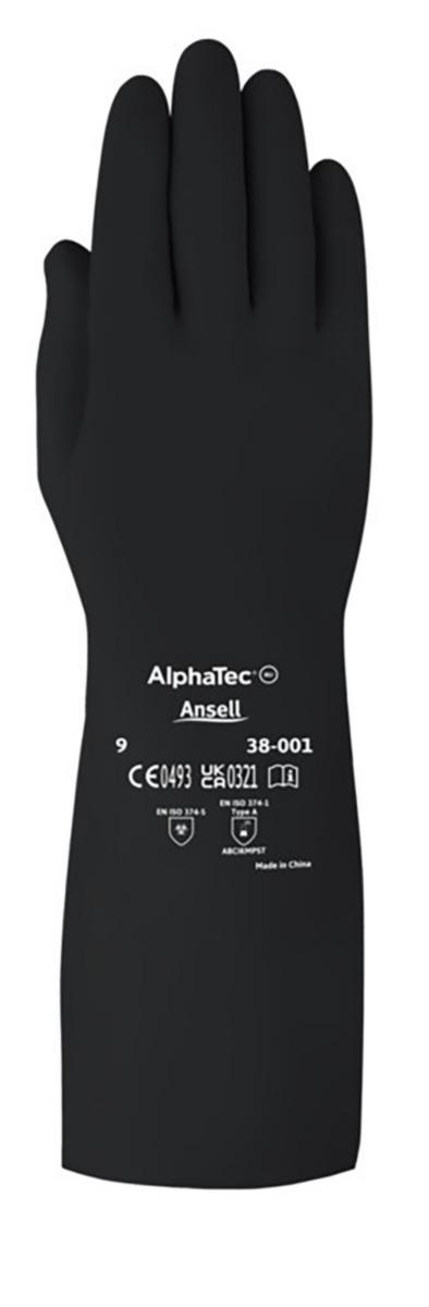 Kemskyddshandske Ansell 38-001 AlphaTec - HANDSKE ANSELL ALPHATEC 38-001 0.35MM 35CM BUTYL SVART STL 11