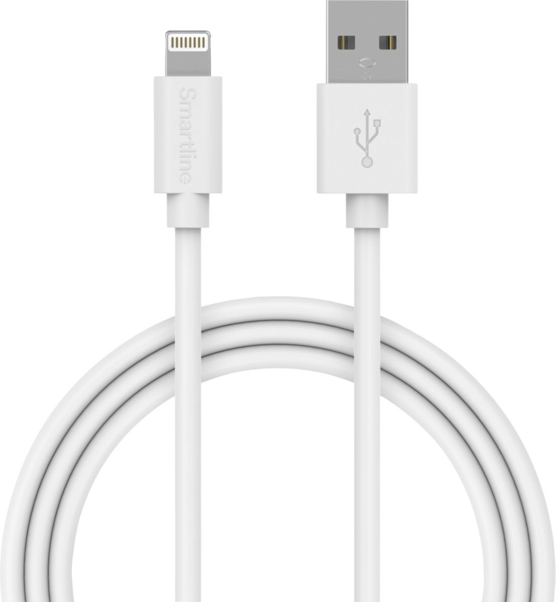Laddkabel, USB-A till Lightning - LADDKABEL 2 M USB-A TILL LIGHTNING VIT SMARTLINE