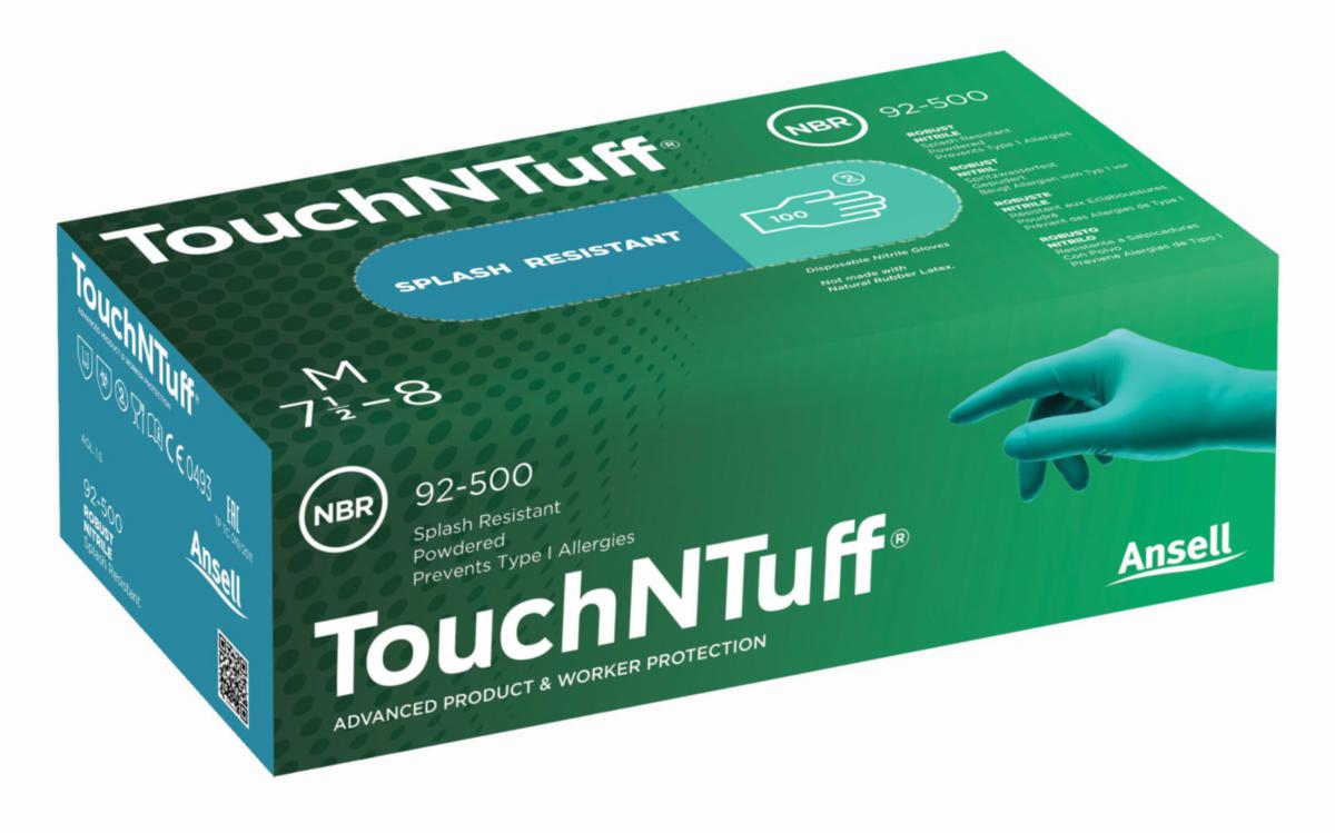Engångshandske Ansell Touch N Tuff 92-500 - ENGÅNGSHANDSKE ANSELL 92-500 NITRIL PUDR 100/FRP STL XL 10