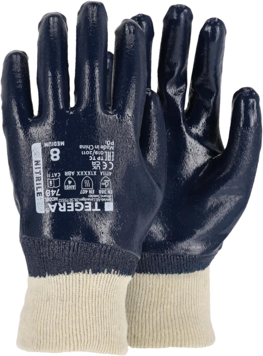 Handske Tegera 748 - HANDSKE TEGERA 748 NITRIL HELDOPPAD BLÅ MUDD STL 7