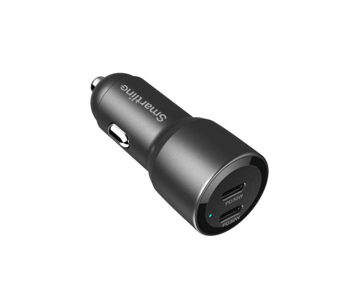 Billaddare, 2xUSB-C, PD - BILLADDARE 2XUSB-C PD 12 V SVART SMARTLINE