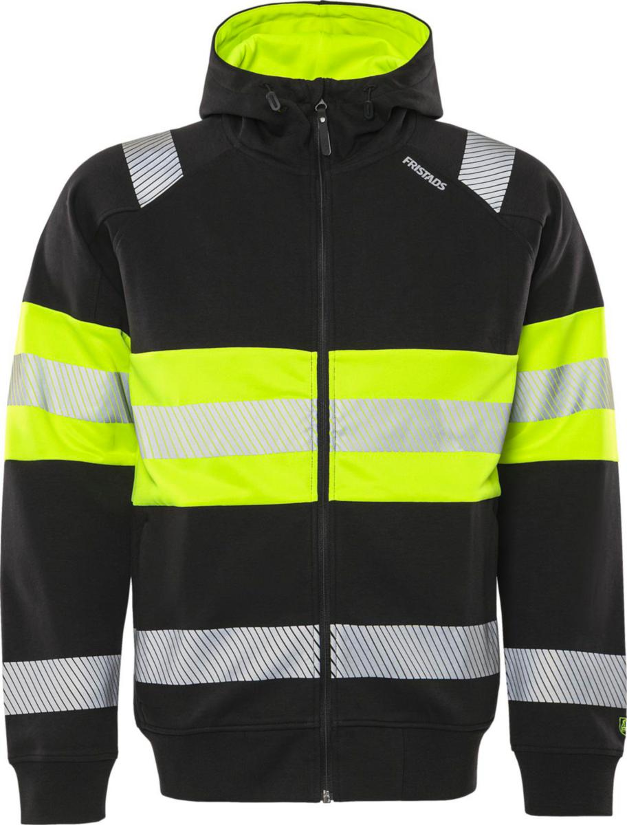 Huvjacka Fristads 7532 GKC Green - HUVTRÖJA FR 7532 GKC GREEN HEL ZIP VARSEL KL.1 SVART/GUL XL