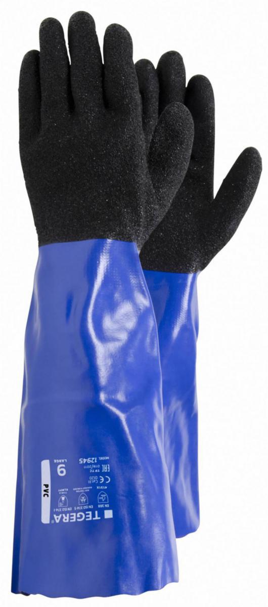 Kemskyddshandske Tegera 12945 - HANDSKE TEGERA 12945 PVC/NYLON GRANULERAD BLÅ/SV LÅNG STL 9