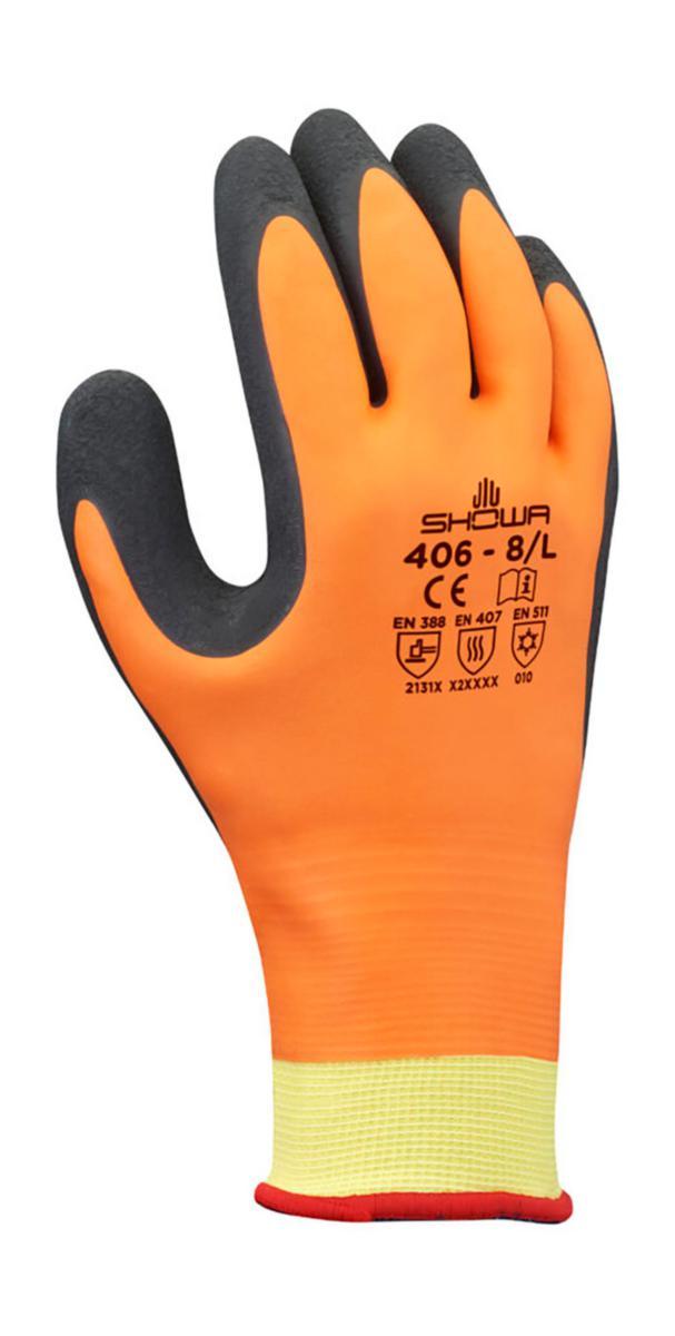 Vinterhandske Showa 406 - HANDSKE SHOWA 406 FODRAD KRAGE VINYL ORANGE STL 7/M