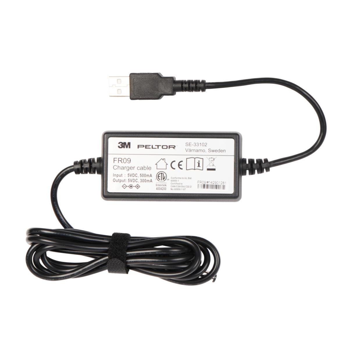 Batteriladdare till elektroniska hörselkåpor - LADDARE M KABEL PELTOR FR09 USB Till WS ALERT XP, XPI