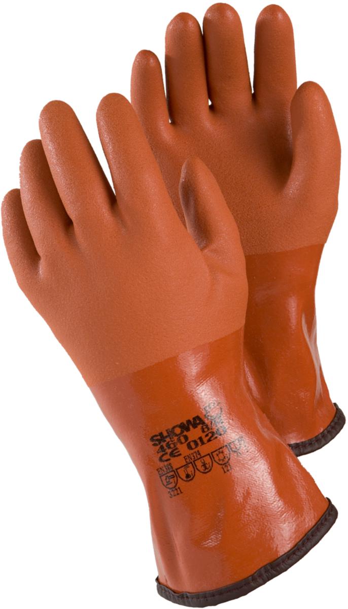 Kemskyddshandske Showa 460 - HANDSKE SHOWA 460 FODRAD KRAGE VINYL ORANGE STL 8/M